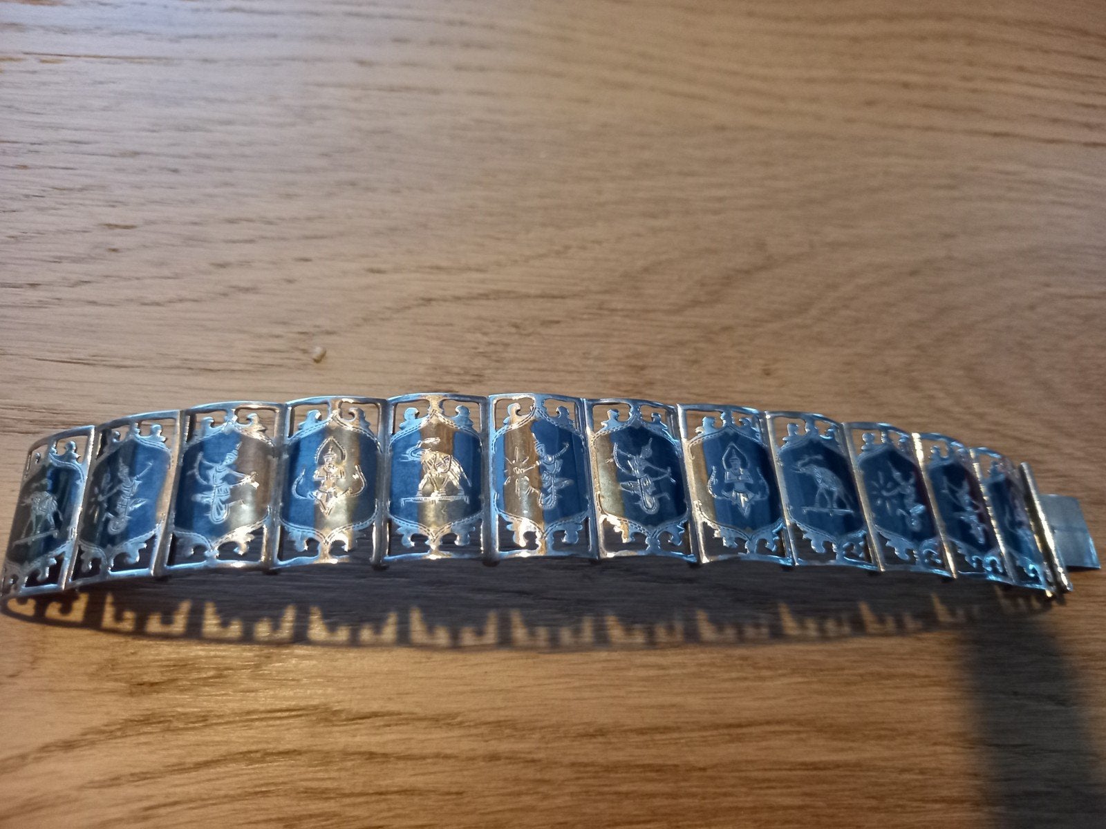 vintage Siam Thailand sterling zilveren dames armband met zw, Ophalen of Verzenden, Zo goed als nieuw, Dame, Zilver