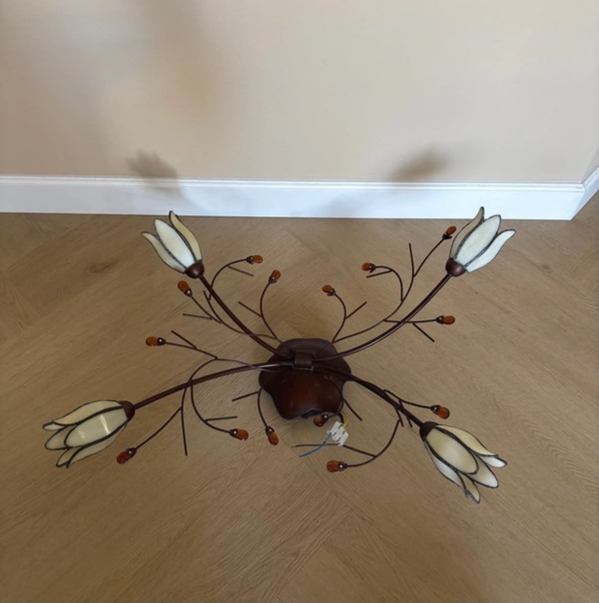 Vintage Tiffany Stijl Plafondlamp/Wandlamp Bloemen, Gebruikt, Vintage, Meerkleurig, Ophalen of Verzenden