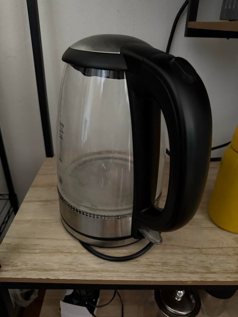 Glazen Waterkoker met RVS accenten - 1.7L, 1 tot 2 liter, Ophalen of Verzenden, Zo goed als nieuw, Rvs