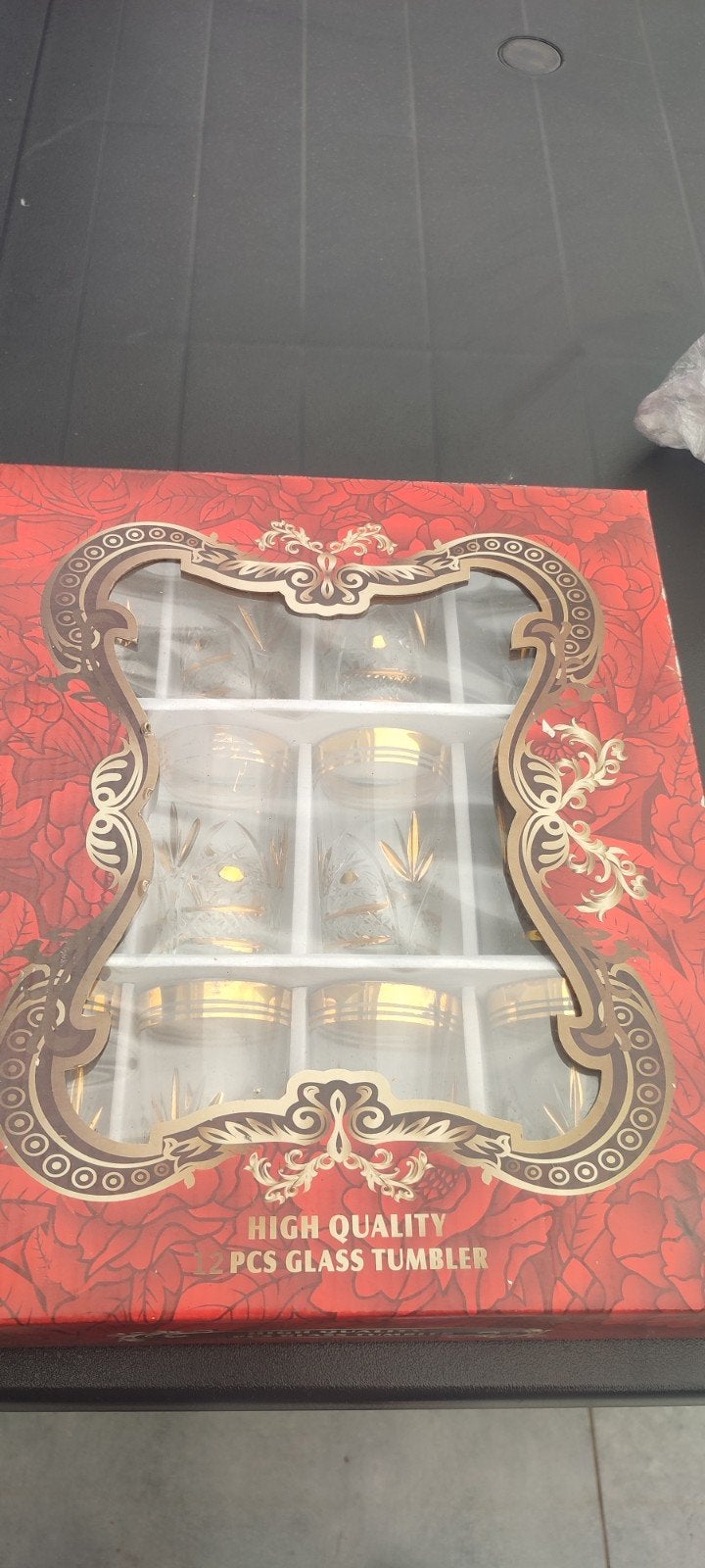 Set van 6 glazen met gouden decoratie, Nieuw, Ophalen of Verzenden, Meerkleurig, Glas