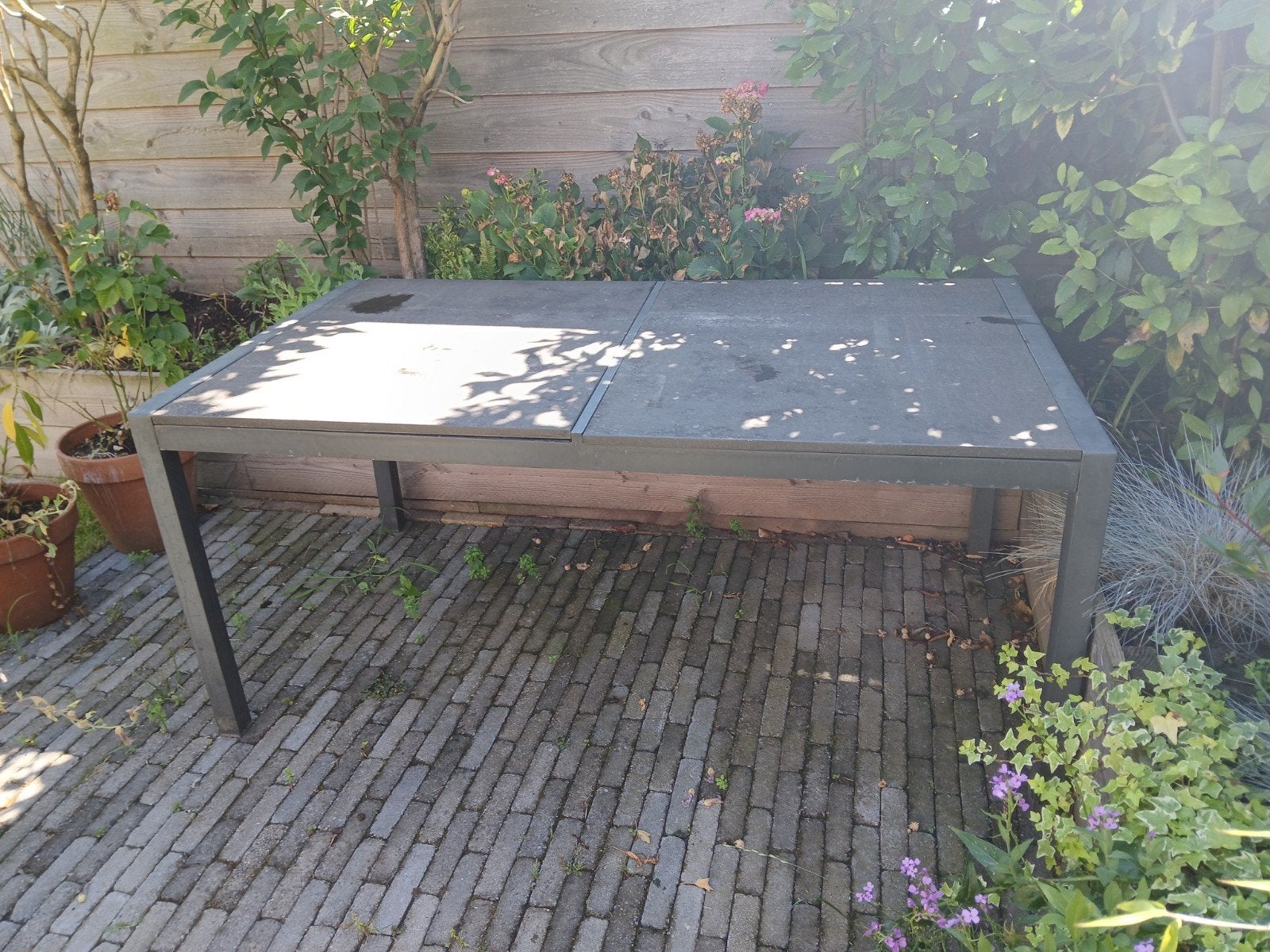Tuintafel met stenen tafelbladen 170x 96 cm, Ophalen, Gebruikt, Rechthoekig, Aluminium
