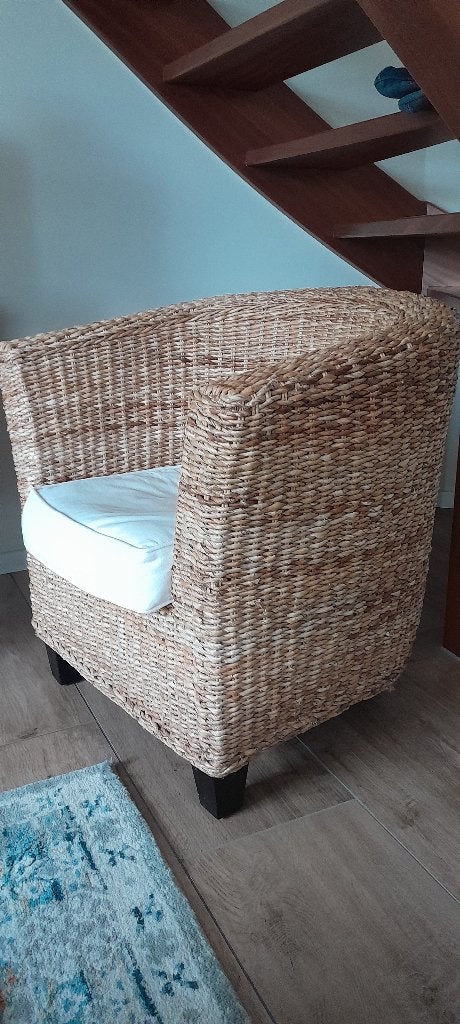 Comfortabele rotan stoel met kussen, Ophalen, Gebruikt, Bruin, Bohemian