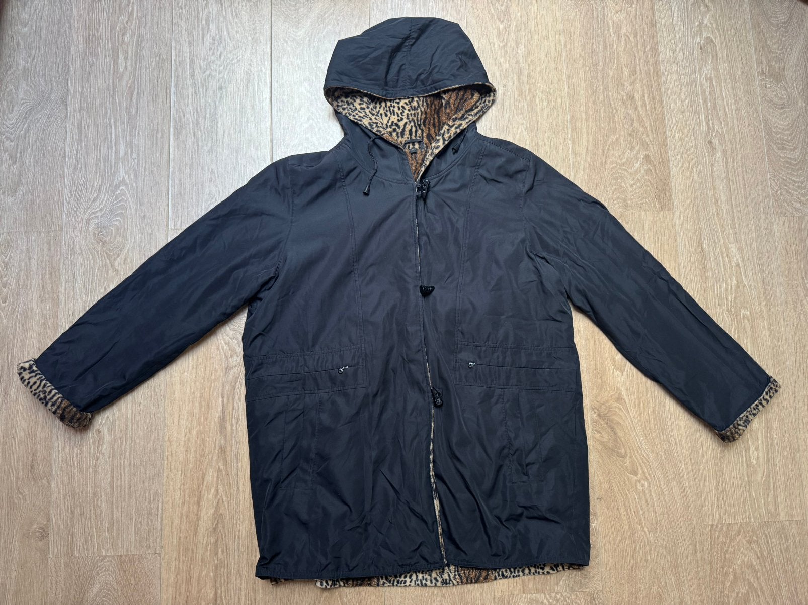 Dames jas zwart met luipaardprint maat M, Ophalen of Verzenden, Gedragen, Maat 38/40 (M), Zwart