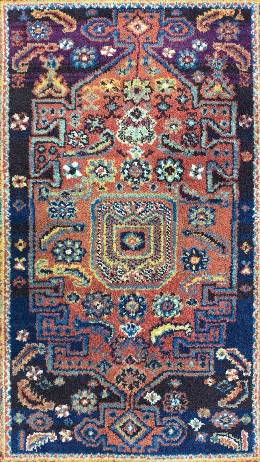 Vintage oosters wol Kazak vloerkleed medallion 102x145cm, Gebruikt, 100 tot 150 cm, Blauw, Www.hypepopup.nl