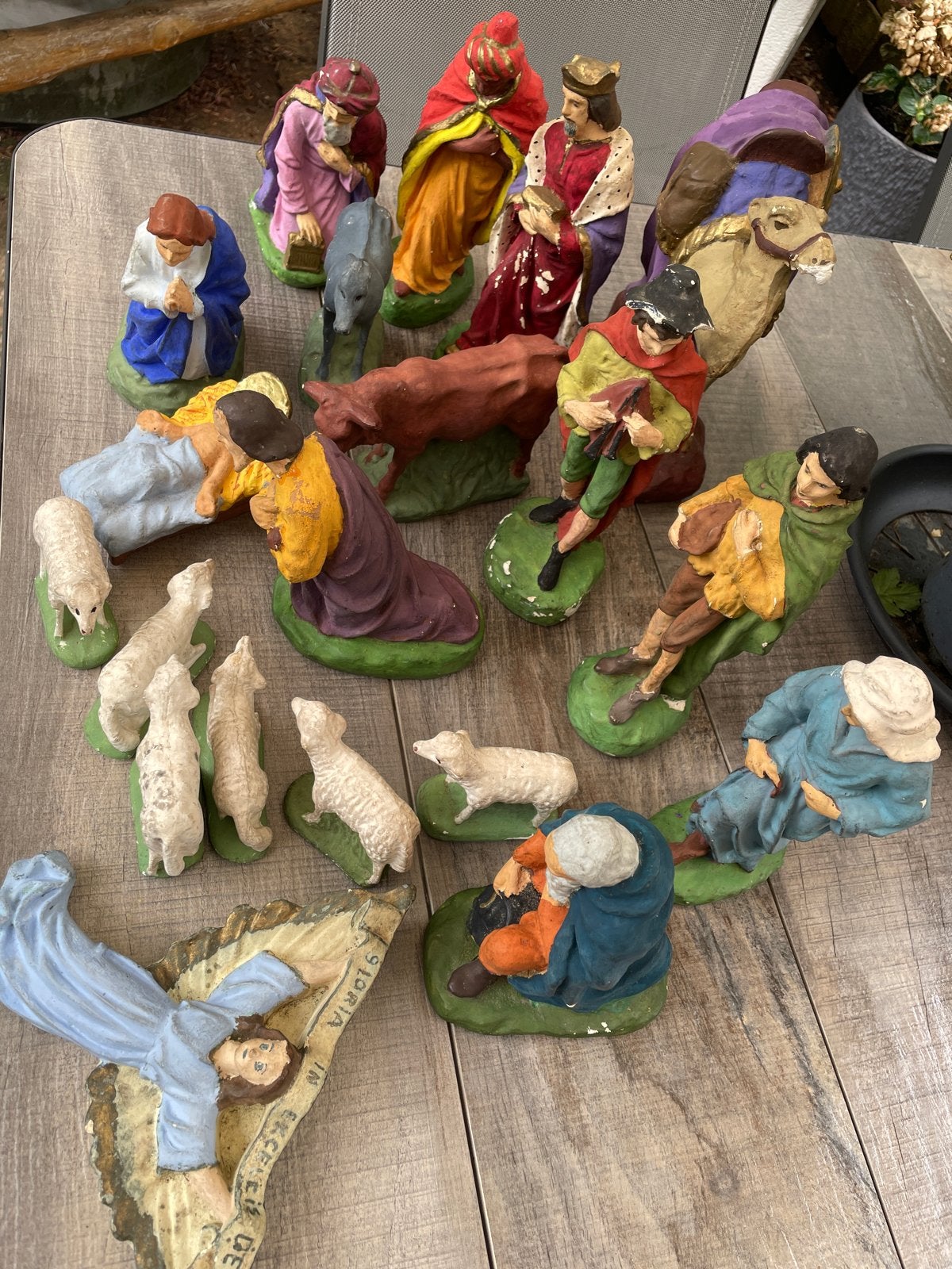 Vintage Kerststal Beeldjes Set - Handgeschilderd, Antiek en Kunst, Antiek | Religie, Ophalen