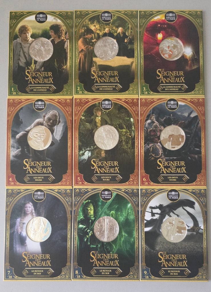 Lord of the Ring 9x 10 EURO munten Incl Opberg BOX, Setje, Zilver, Ophalen of Verzenden, Frankrijk