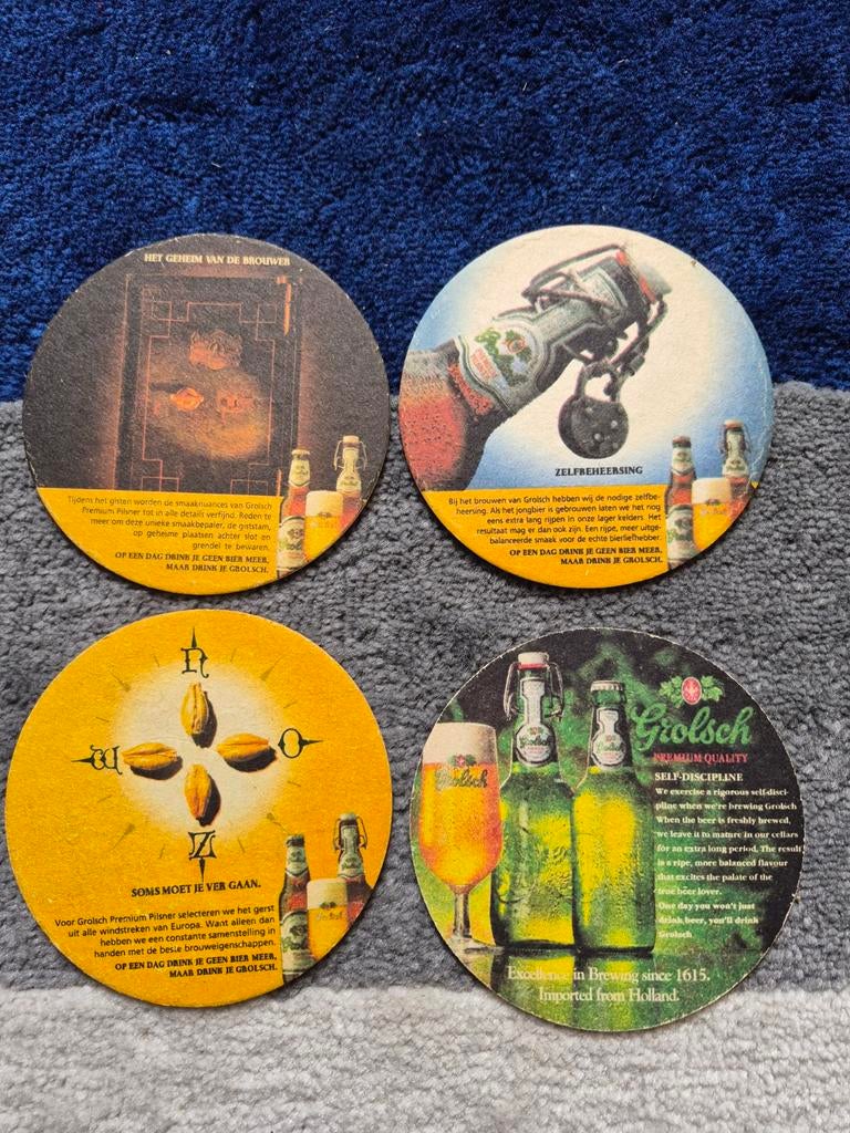 4 Grolsch bierviltjes - Vintage biercollectie, Ophalen of Verzenden