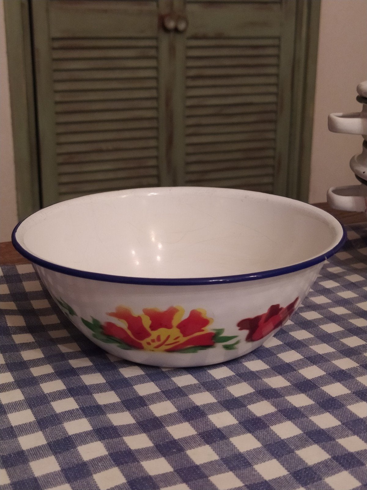Vintage emaille kom met bloemmotief - Made in China, Ophalen of Verzenden
