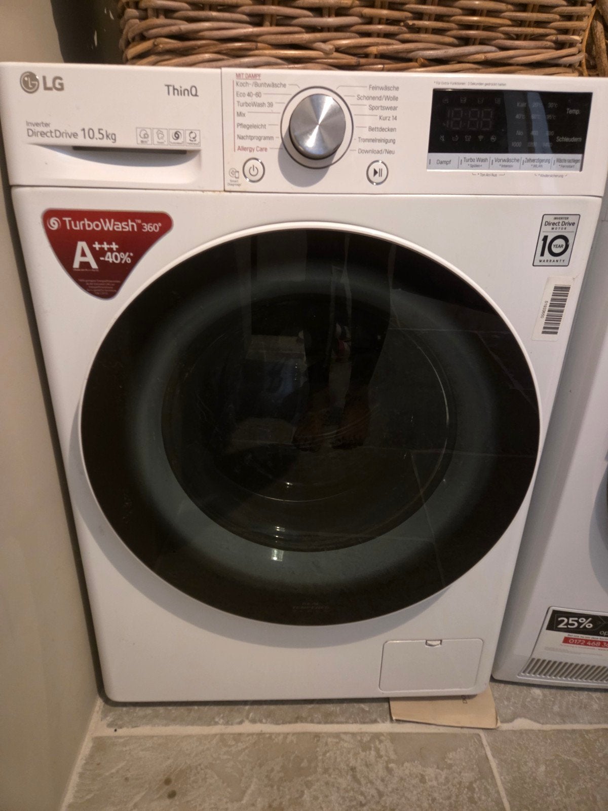 LG Wasmachine 10.5kg Inverter DirectDrive ThinQ, Ophalen, 1200 tot 1600 toeren, Gebruikt, 10 kg of meer