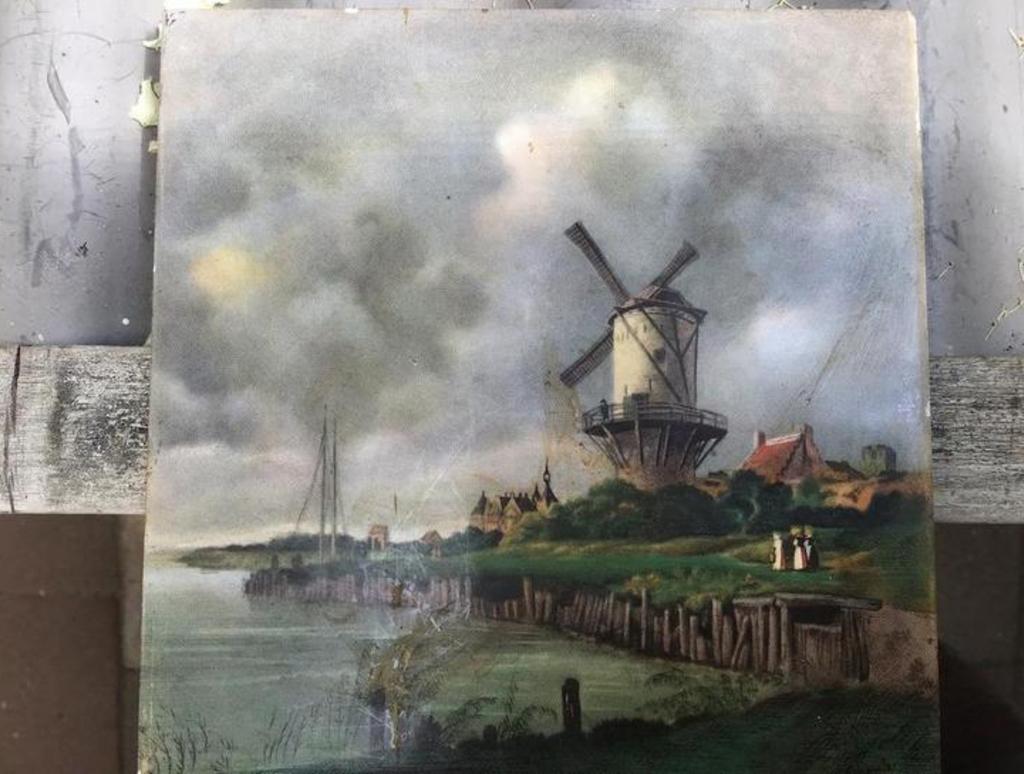 Tegel met afbeelding van molenlandschap., Ophalen of Verzenden