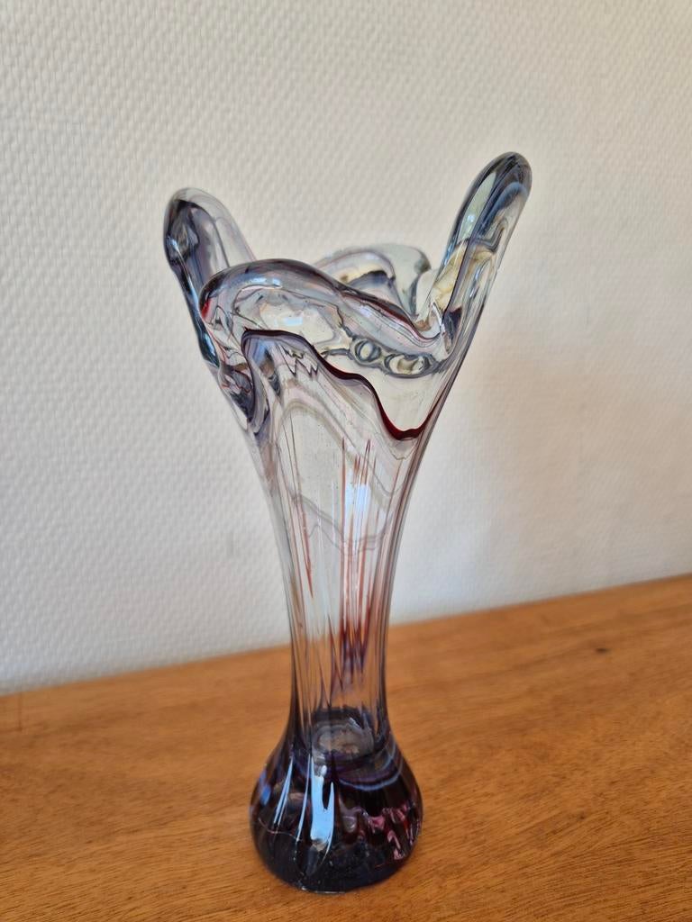Murano vaas - Blauw/Rood - 23 cm hoog, Ophalen of Verzenden