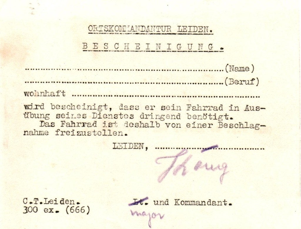 oorlog document fiets inbeslagname, Ophalen of Verzenden