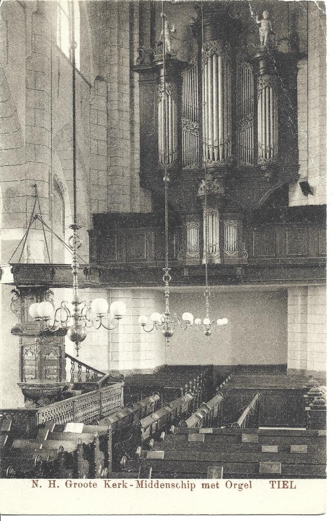 Tiel Ned Herv Grote Kerk Maartenskerk interieur orgel, Ophalen of Verzenden, Voor 1920, Ongelopen, Gelderland