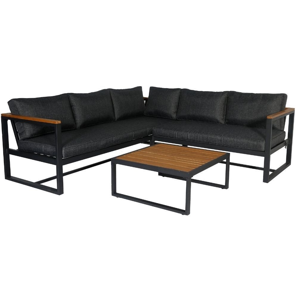 Milton hoek loungeset zwart | aluminium + hout | 200x200cm, Ophalen, 5 zitplaatsen, Aston Martinlaan 36, Bank