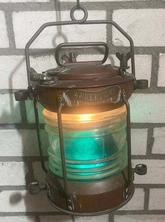 Vintage Ankerlicht scheepslamp - Koper en Glas, Antiek en Kunst, Antiek | Lampen, Ophalen of Verzenden