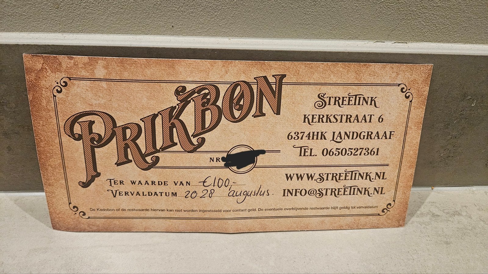 Cadeaubon Streetink Landgraaf, Eén persoon, Cadeaubon