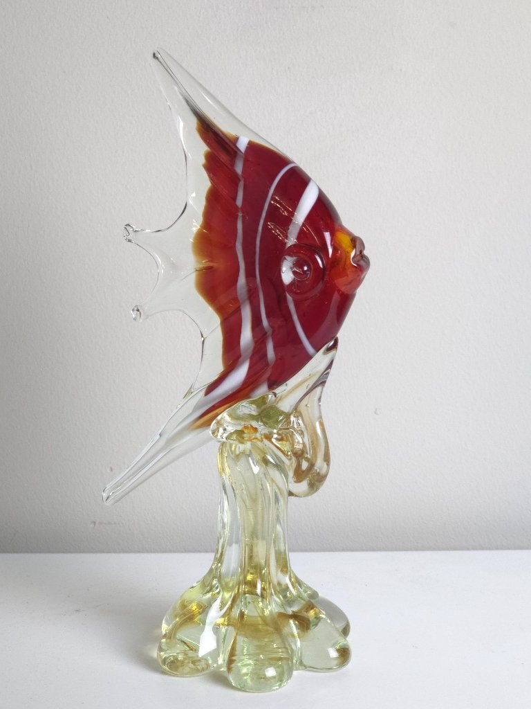 Murano Stijl Glazen Maanvis – Vintage Sculptuur 24cm, Antiek en Kunst, Ophalen of Verzenden