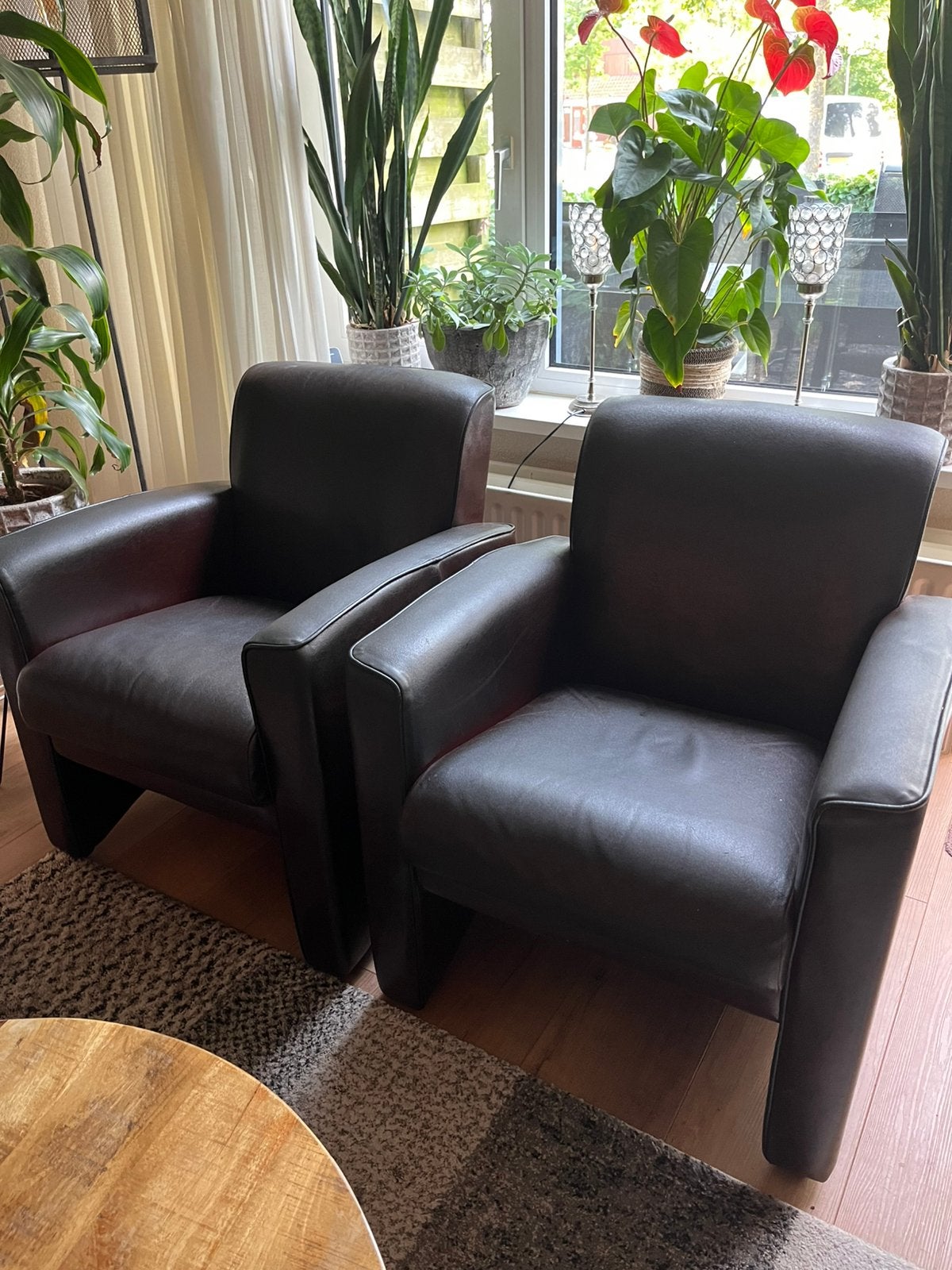 2 leren fauteuils, Ophalen, Gebruikt, 50 tot 75 cm, Leer