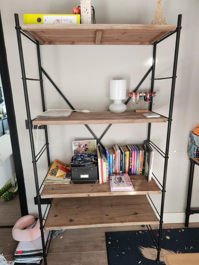 Metalen opbergrek-kast met 4 planken, Met plank(en), Gebruikt, Industrieel, Modern, 50 tot 100 cm