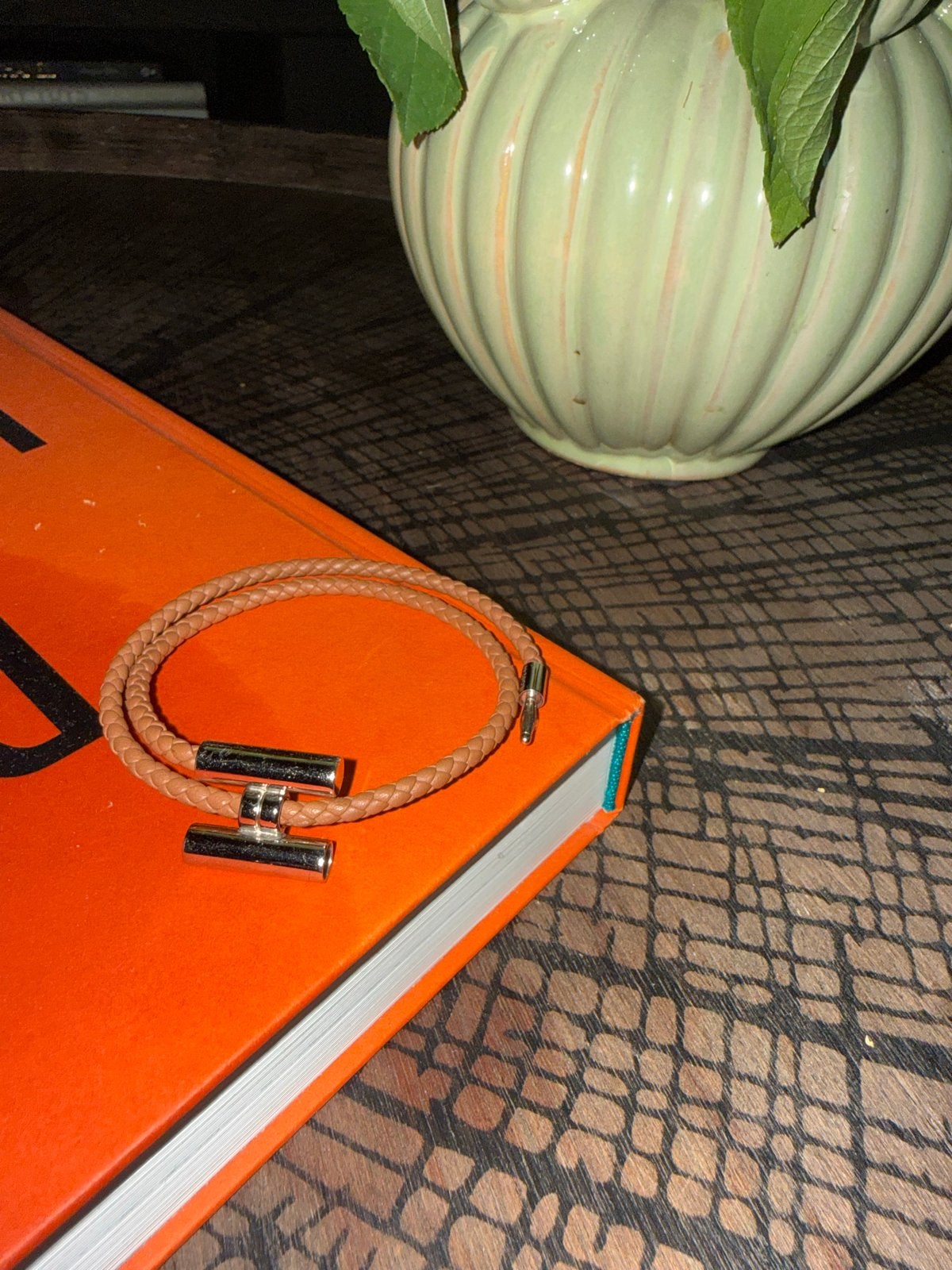 Hermès Tournis Tressé armband – cognac/bruin, Ophalen of Verzenden, Gebruikt, Bruin, Leer