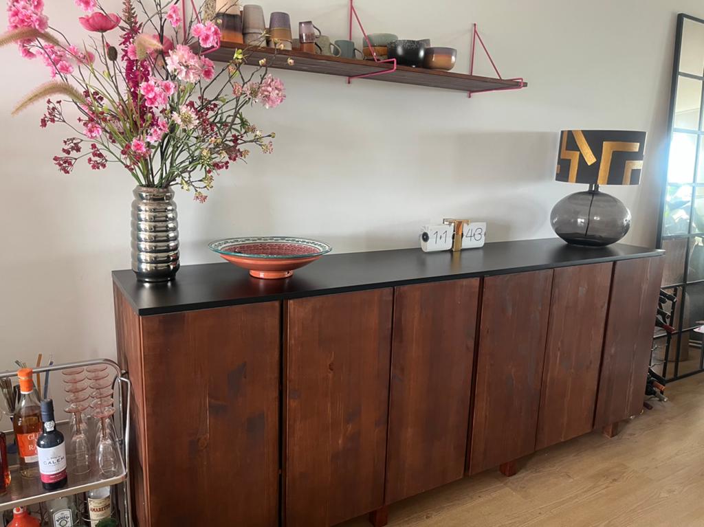 Grenen dressoir 3x ikea ivar 80x50 met zwart blad, Ophalen, Met plank(en), Zo goed als nieuw, 200 cm of meer