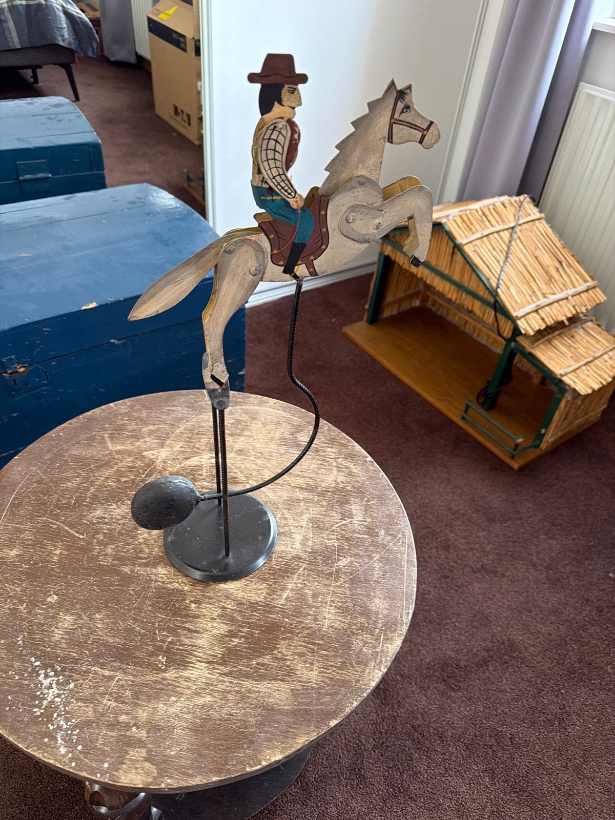 Balanssfiguur vintage Metalen cowboy op paard decoratie, Ophalen of Verzenden