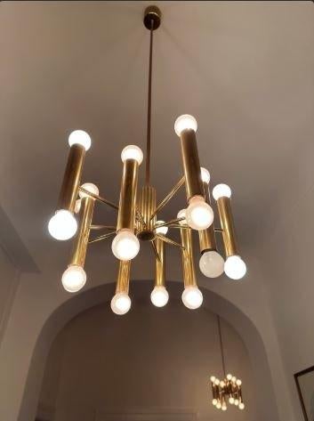 vintage kroonluchter sputnik design Doria 20 lampen, Ophalen, Zo goed als nieuw, Metaal, Mid-century