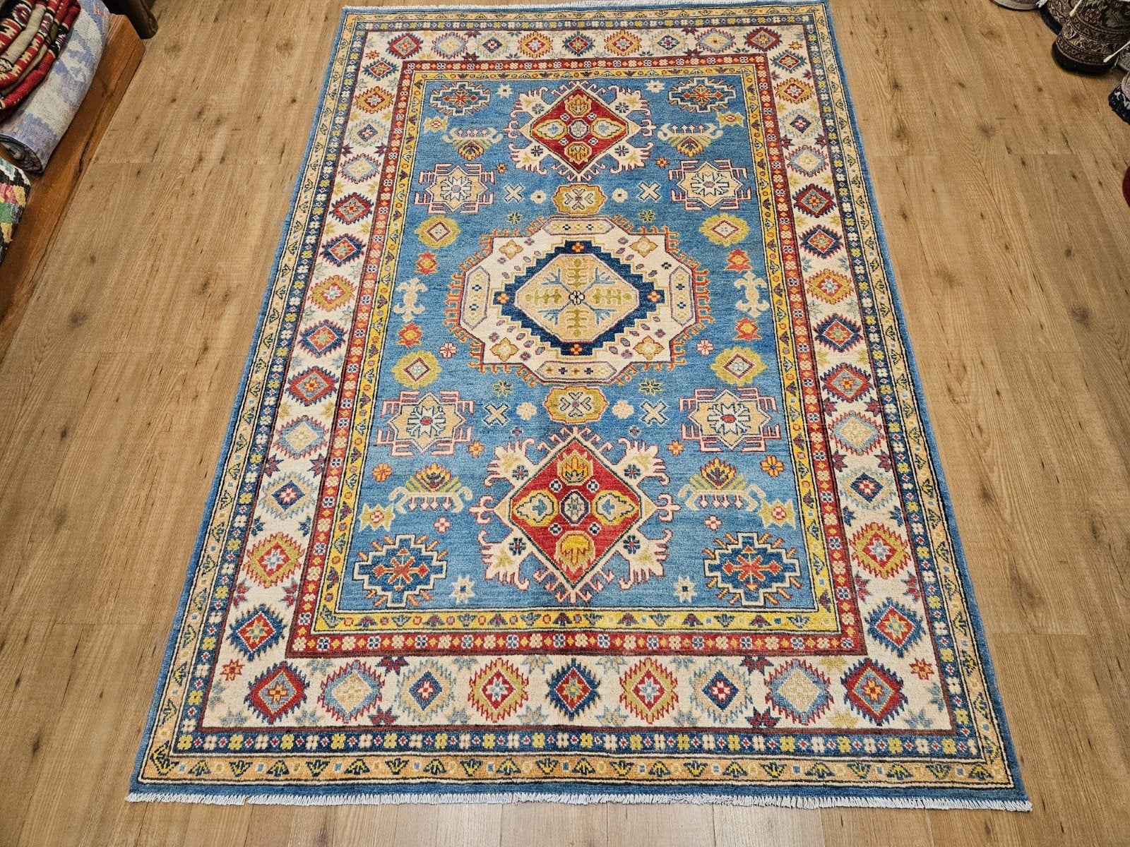 Handgeknoopt oosters tapijt kazak 245x167, Crème, Perzisch, 150 tot 200 cm, Vof Slats Antiek