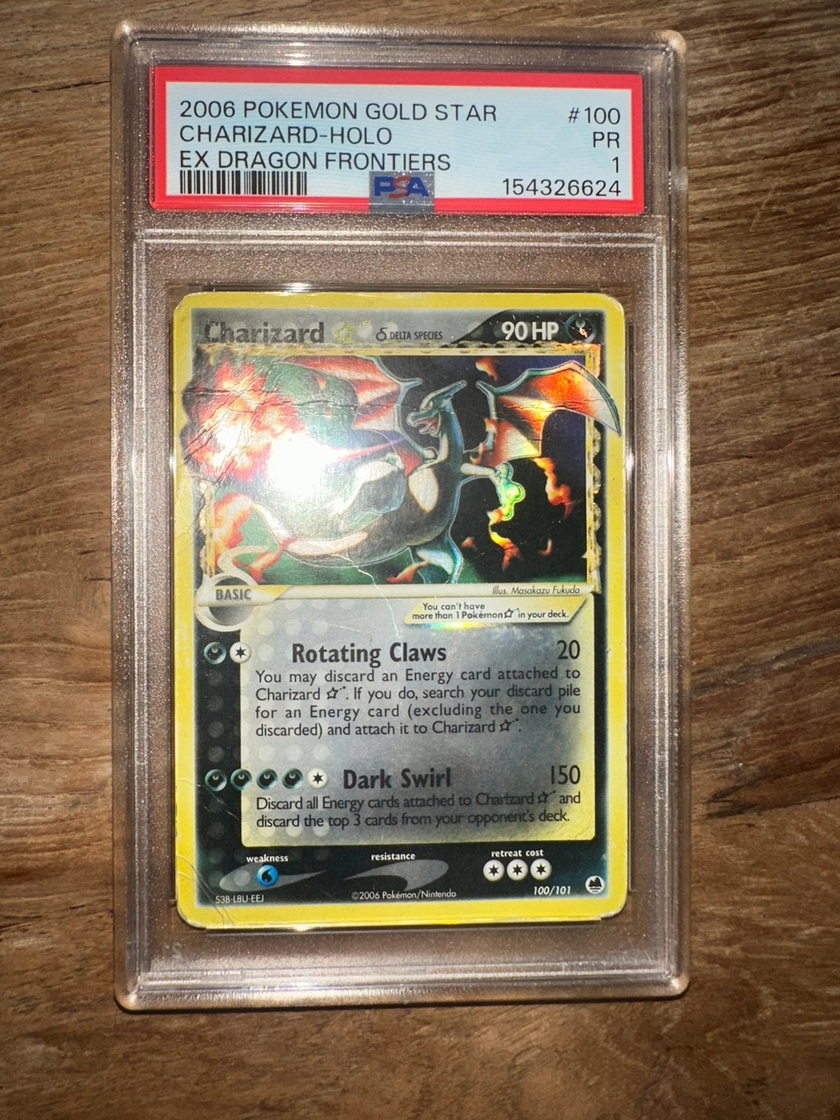 2006 Charizard Gold Star PSA 1 - Dragon Frontiers, Ophalen, Zo goed als nieuw, Losse kaart, Foil