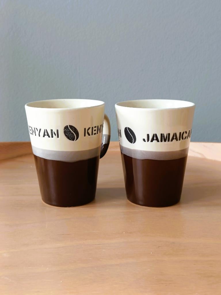 Just Mugs Jamaican & Kenyan koffiemokken, Huis en Inrichting, Keuken | Servies, Verzenden, Keramiek, Zo goed als nieuw, Overige stijlen