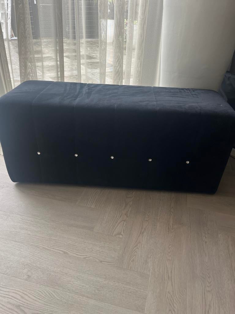 Zwarte velvet poef/bankje met swarovski stenen 123x44x53 cm, Ophalen, Gebruikt, 100 tot 125 cm, Stof