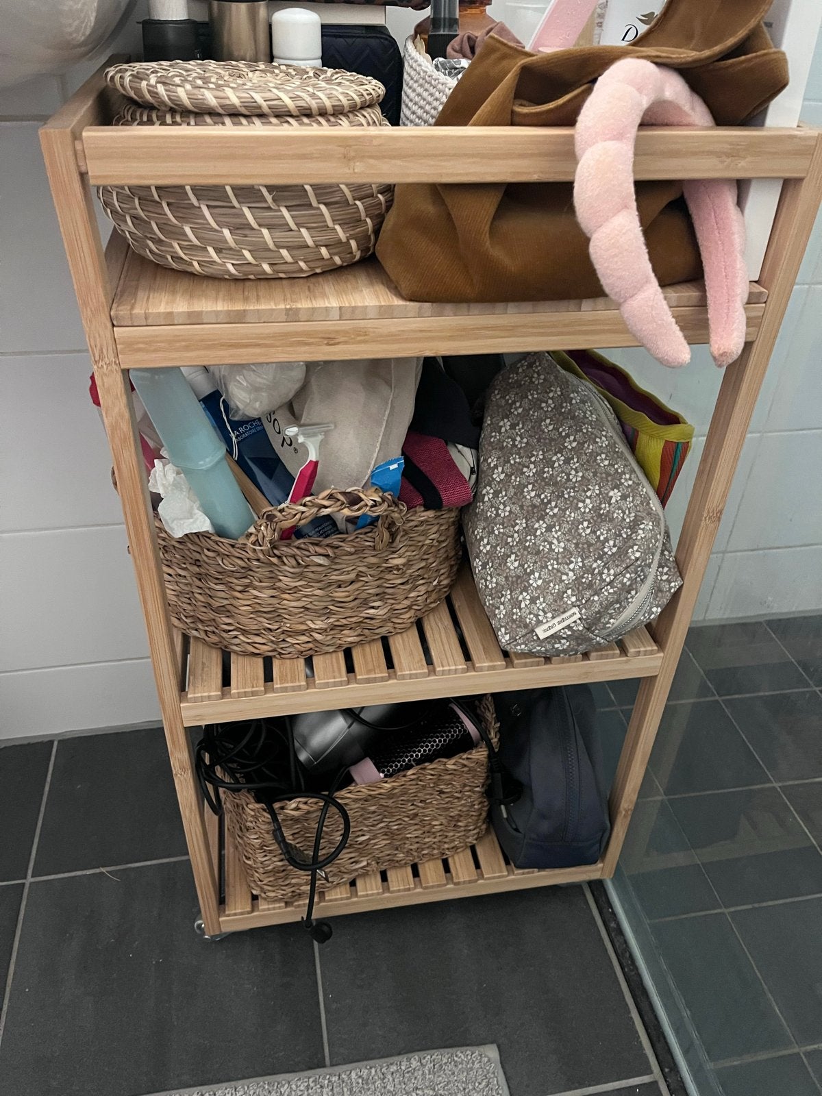 IKEA RÅGRUND Kastje op wielen, bamboe, Ophalen, Zo goed als nieuw