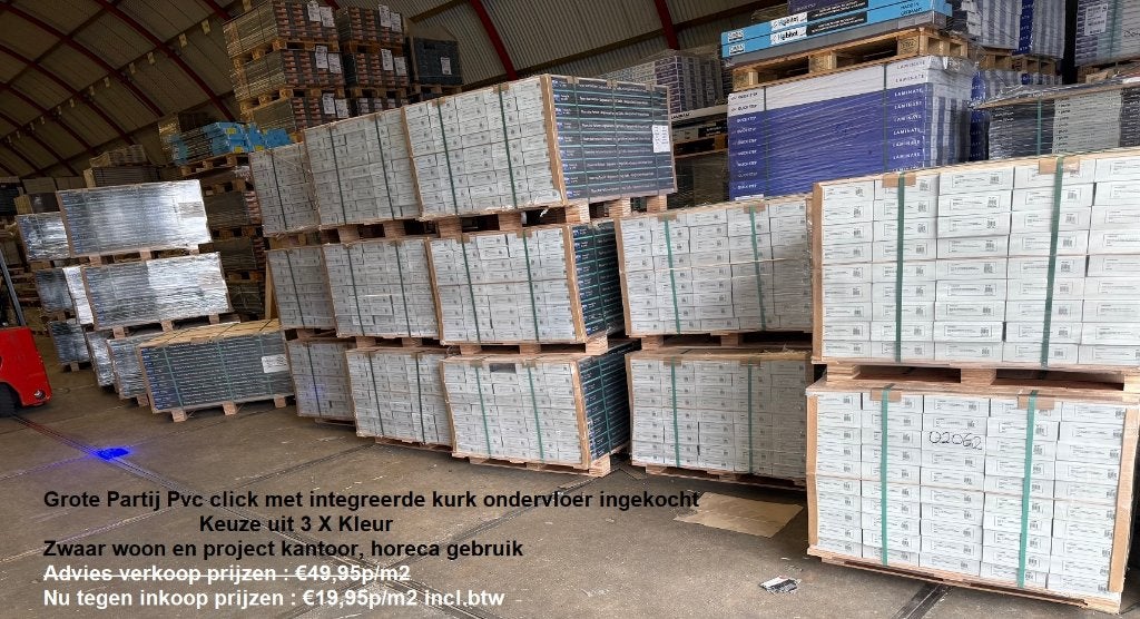 Pvc click Grey Oak met integreerde kurk ondervloer €19,95m2, 75 m² of meer, Nieuw, Pvc click kurk grey oak, Ophalen of Verzenden