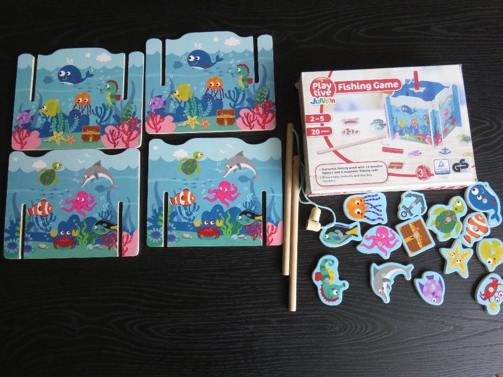 Houten visspel hengelspel met 2 hengels, 20delig., Kinderen en Baby's, Ophalen of Verzenden, Zo goed als nieuw