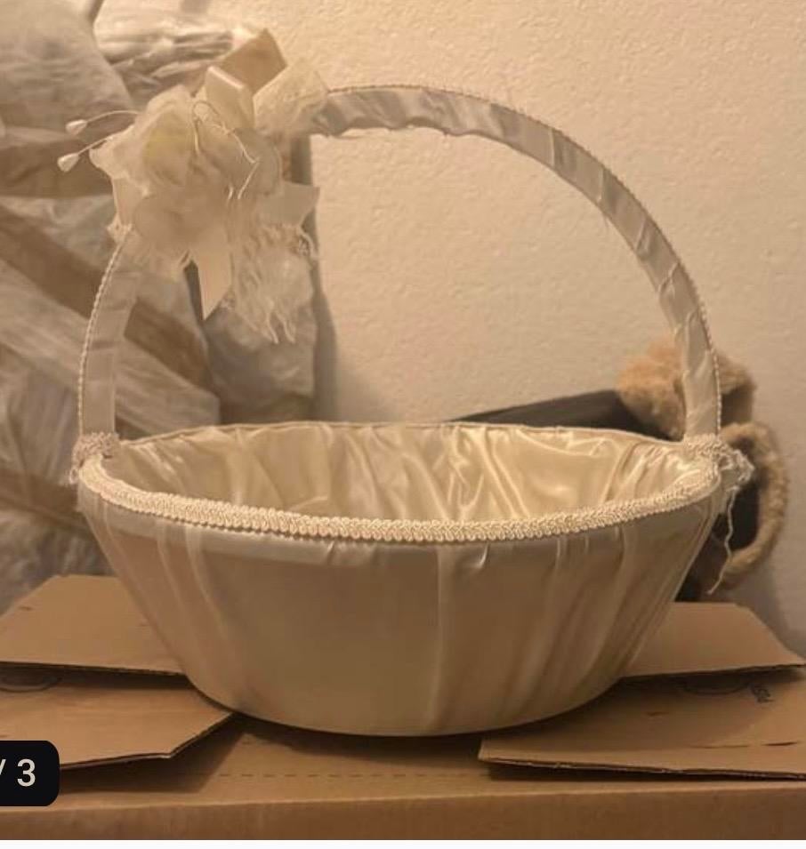 Elegant bloemenmeisjesmandje voor bruiloft groot formaat, Overige materialen, Mand, Rond, Ophalen of Verzenden
