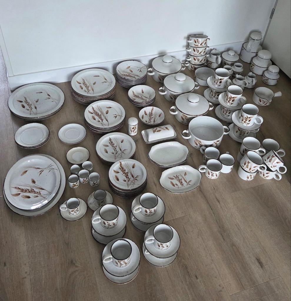 Uitgebreid Wedgwood Stonehenge Midwinter Wild Oats servies, Ophalen, Gebruikt, Wedgwood, Aardewerk