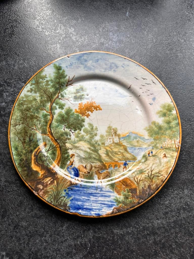 Antieke Italiaanse Castelli maiolica bord – 18e eeuw, Ophalen of Verzenden