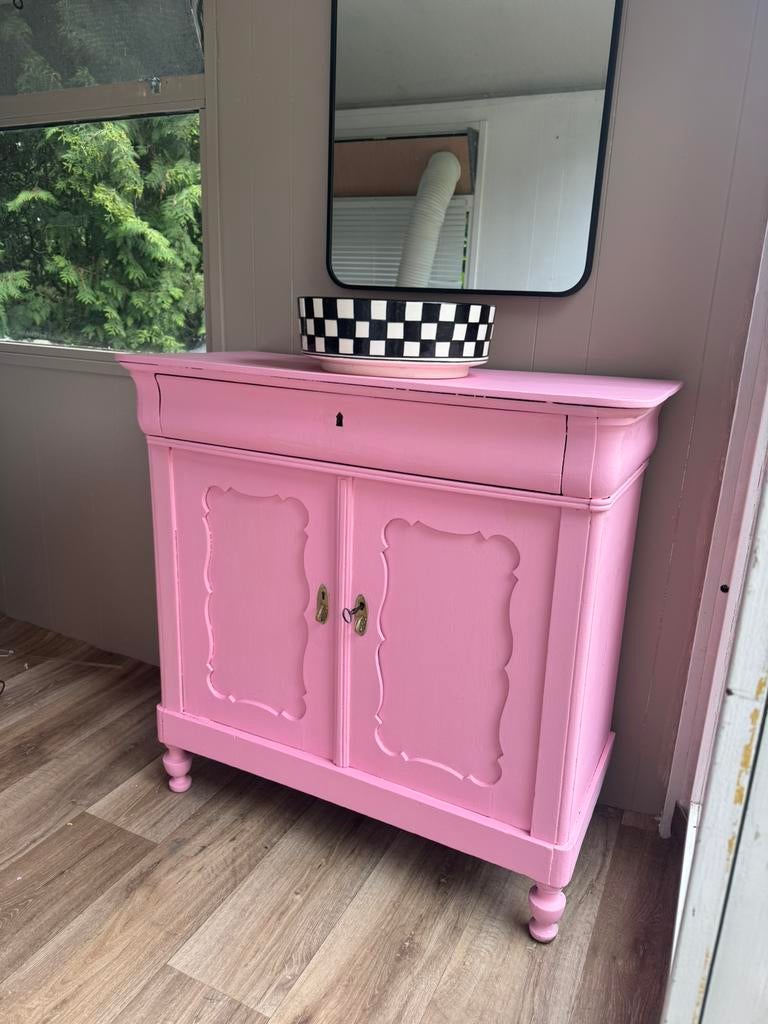 Vintage Brocante commode dressoir wastafels, 50 tot 70 cm, Ophalen of Verzenden, 90 tot 105 cm, 100 cm of meer