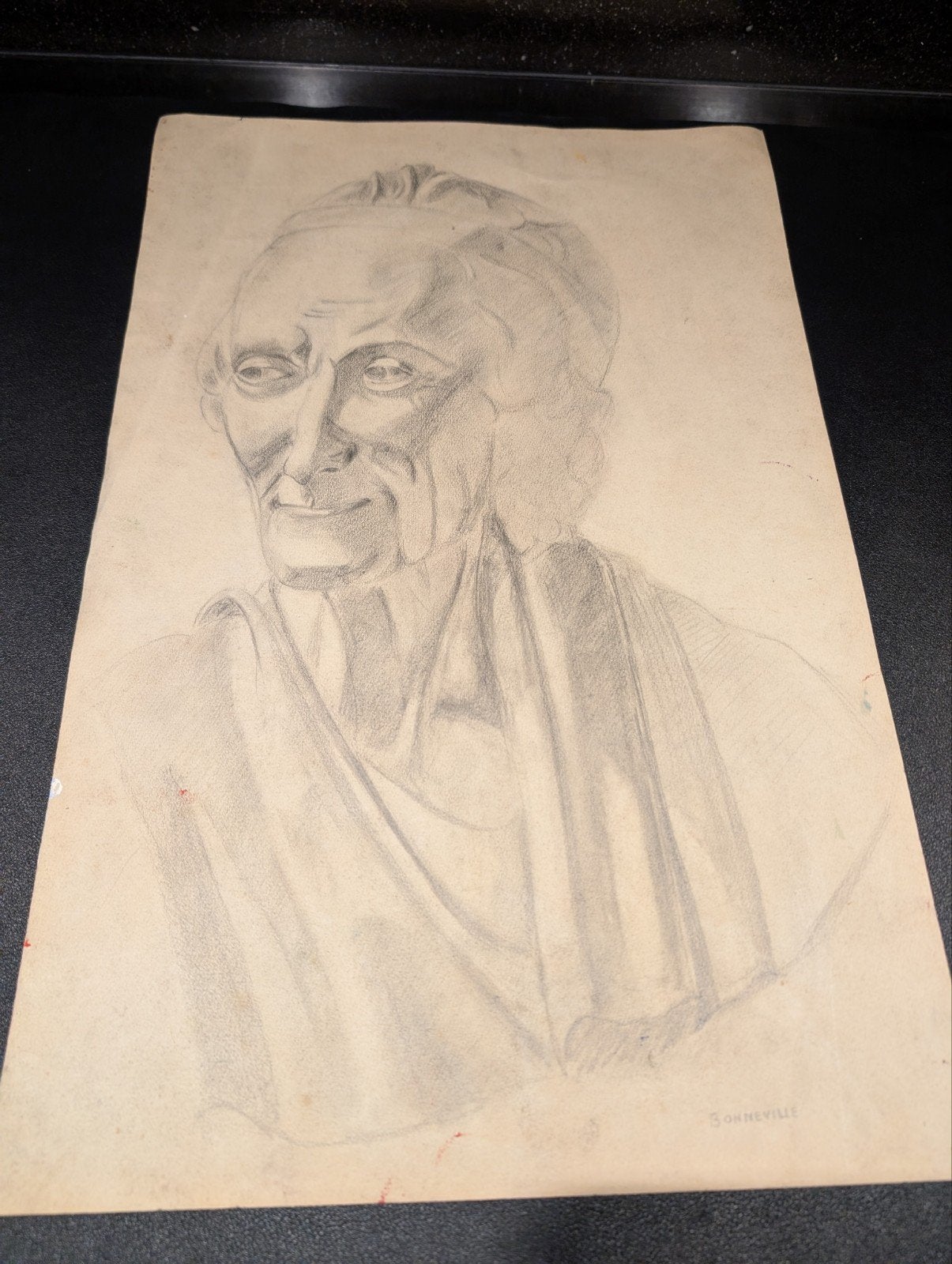 Vintage Potloodtekening - Portret van een Man, Ophalen of Verzenden, Tekening, Potloodtekening, Gesigneerd