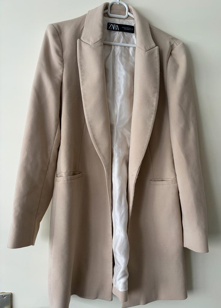 Zara Lange Blazer Jas Beige XS, Kleding | Dames, Ophalen of Verzenden, Zo goed als nieuw, Maat 34 (XS) of kleiner, Beige