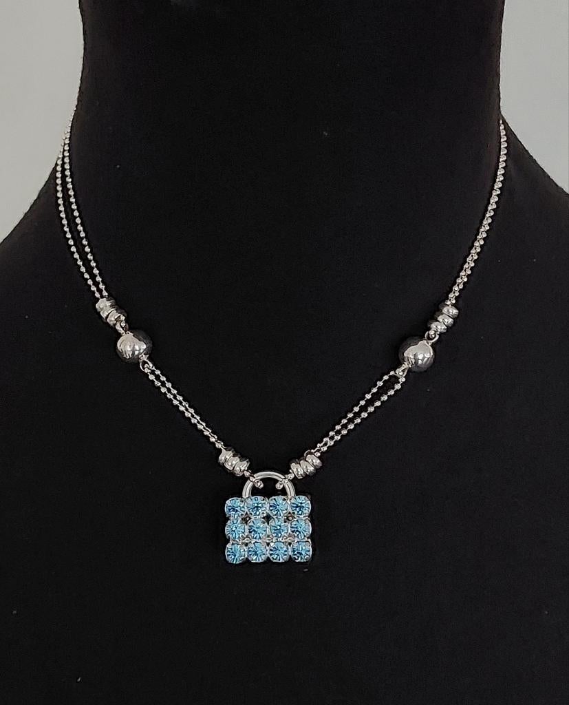 Zilveren ketting met tweezijdige hanger 925 zilver 39cm lang, Ophalen of Verzenden, Zilver, Zilver, Met kristal