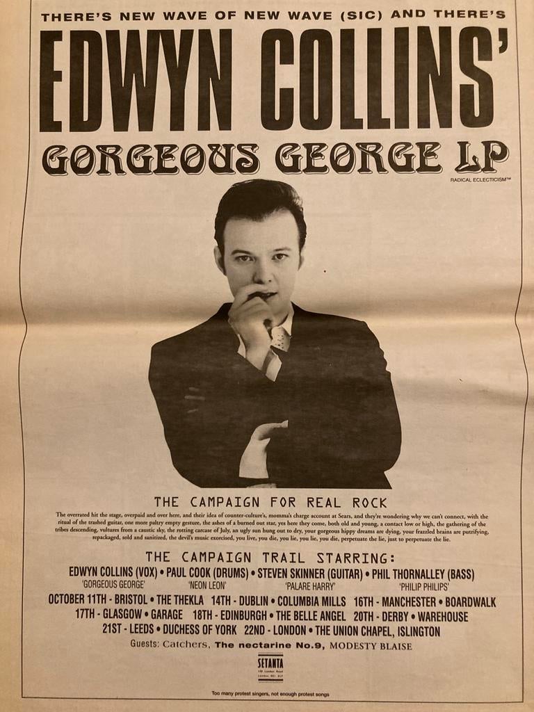 EDWYN COLLINS Gorgeous George EP tour A3 advertentie, Ophalen of Verzenden, Zo goed als nieuw