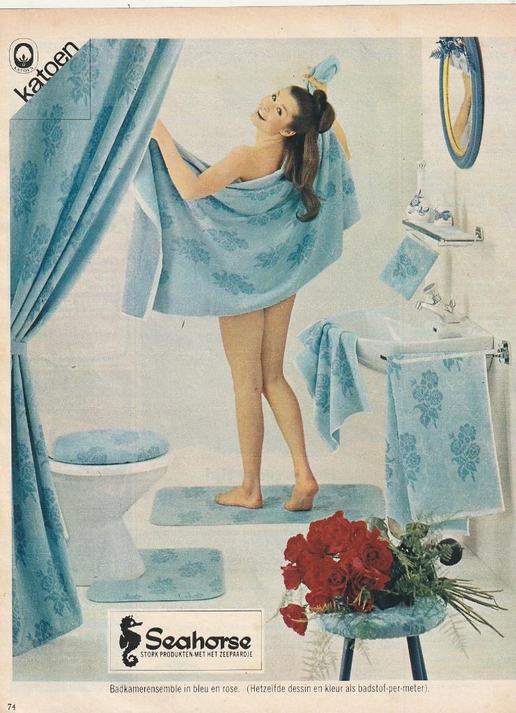 Retro reclame 1966 Seahorse badkamer handdoeken wc mat, Verzamelen, Retro, Verzenden, Overige typen