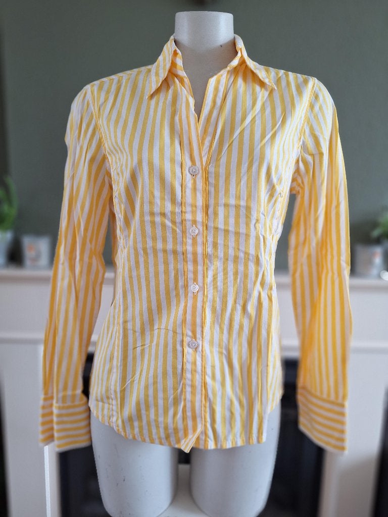 Van Laack geel witte gestreepte blouse M 38, Maat 38/40 (M), Verzenden, Van Laack, Geel