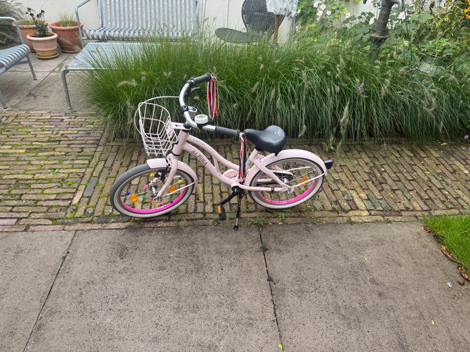 Alpina ocean kinderfiets 18 inch - Roze met mandje, Ophalen of Verzenden, Zo goed als nieuw, Terugtraprem, 16 tot 20 inch
