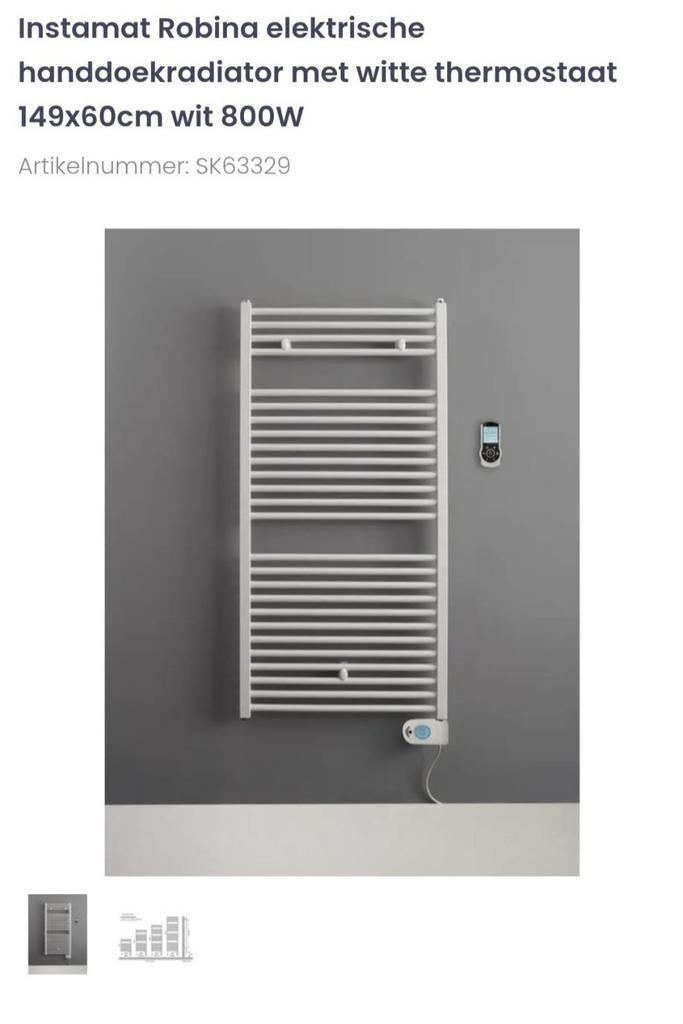 Instamat Robina elektrische handdoekradiator 149x60cm 800W, Doe-het-zelf en Verbouw, Verwarming en Radiatoren, Ophalen, Radiator
