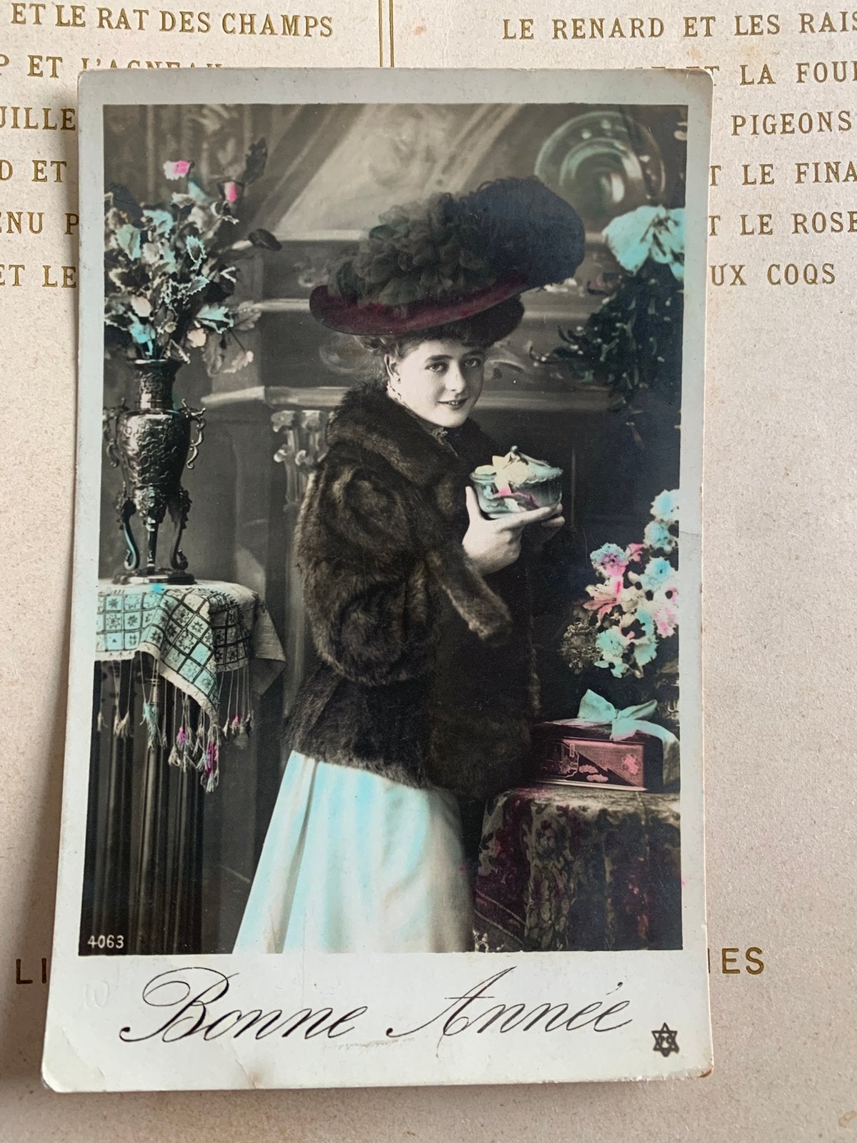 Bonne Année - dame met bontjas en grote hoed (PP), Ophalen of Verzenden, Voor 1920, Gelopen, Feest(dag)