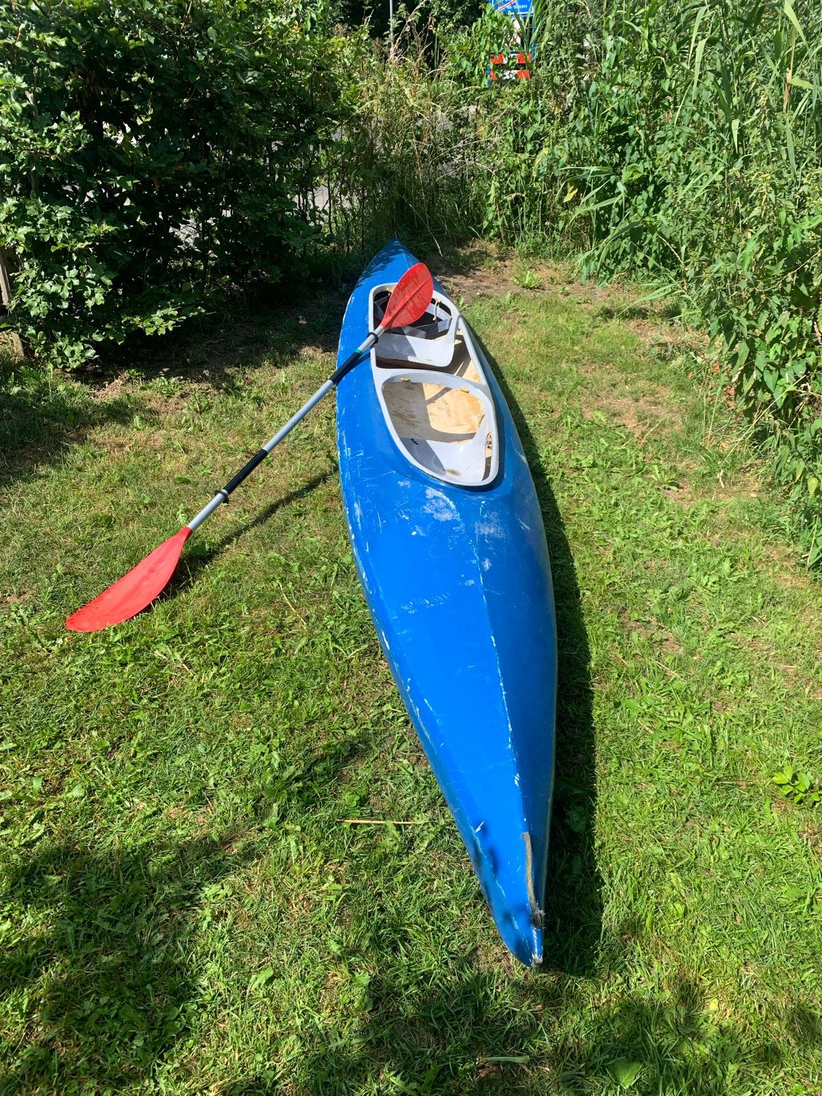 Blauwe 2-persoons kajak met peddel, Watersport en Boten, Ophalen, Gebruikt, 2-persoons