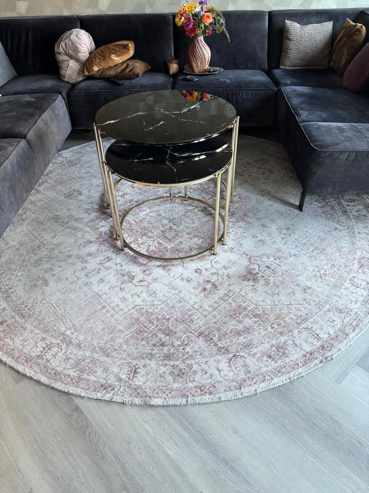 Rond roze vintage vloerkleed - 2.40m, Ophalen, 200 cm of meer, Vintage, Rond