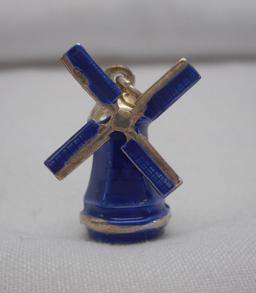 Zilveren vintage bedel molen met blauw nr.1124, Overige merken, Verzenden, Zo goed als nieuw, 1 bedel